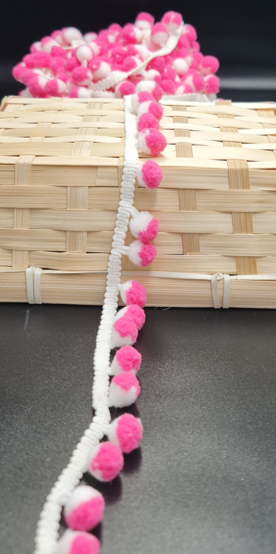 Pom Pom Braid (Pink & White) (25mm) (SOLD PER METER)