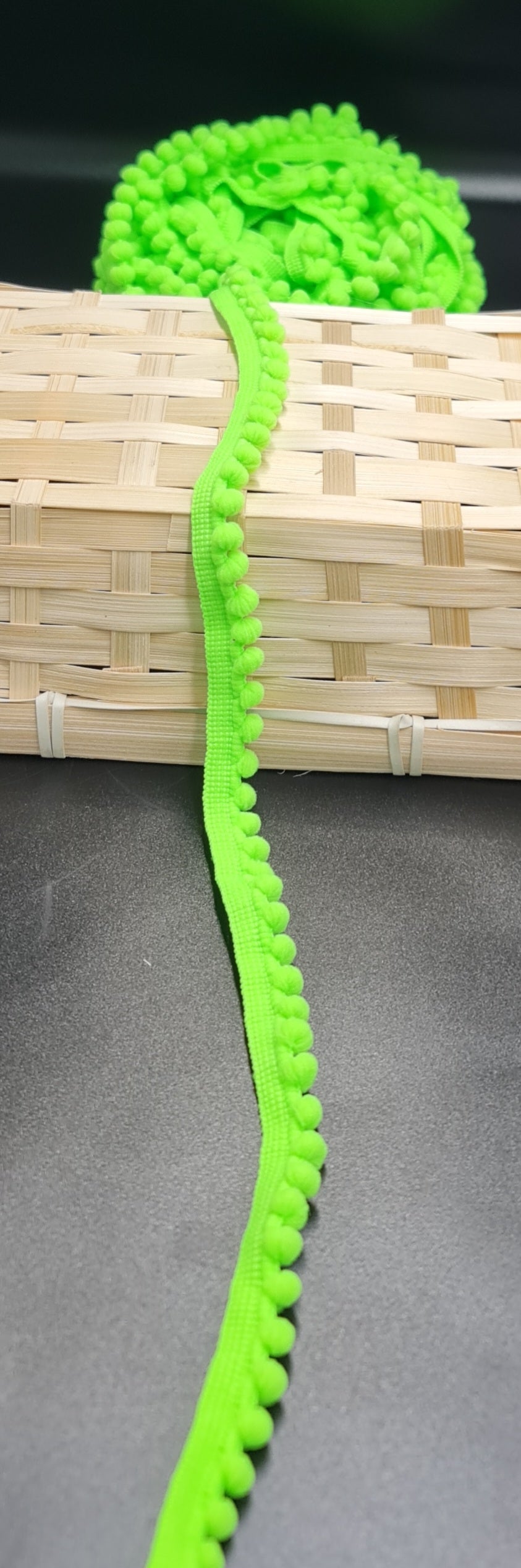 Pom Pom Braid (SMALL) (Lumo Green) (13mm) (SOLD PER METER)
