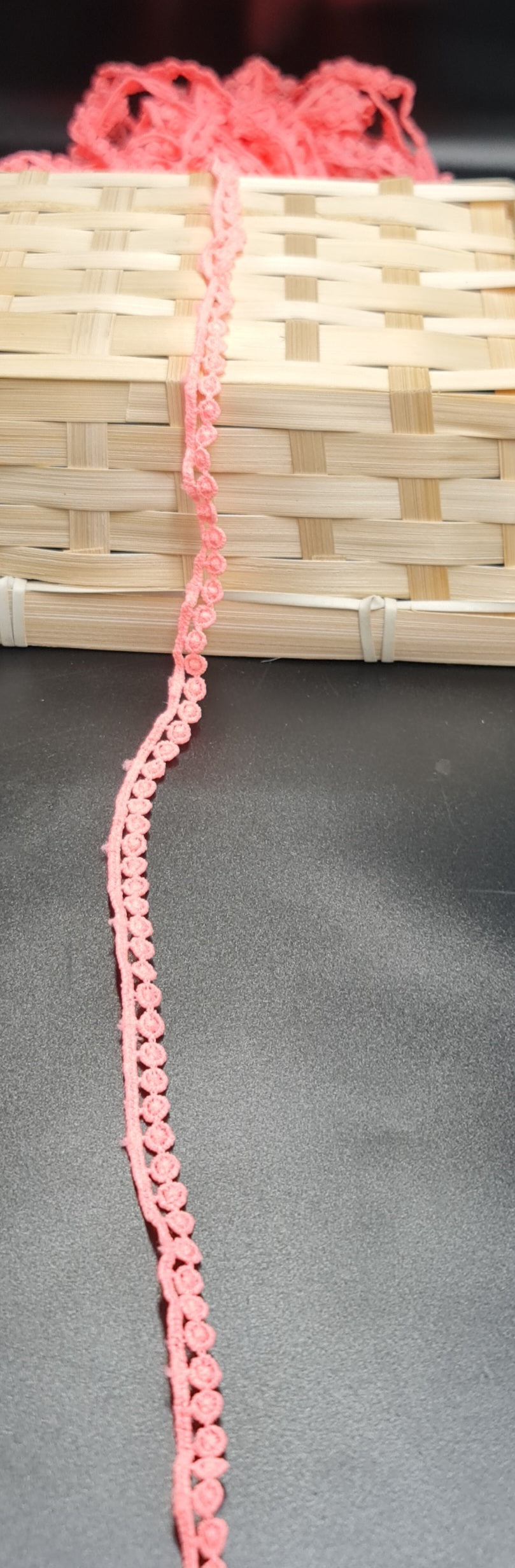 Pom Pom Braid (FLAT) (Lumo Pink) (8mm) (SOLD PER METER)