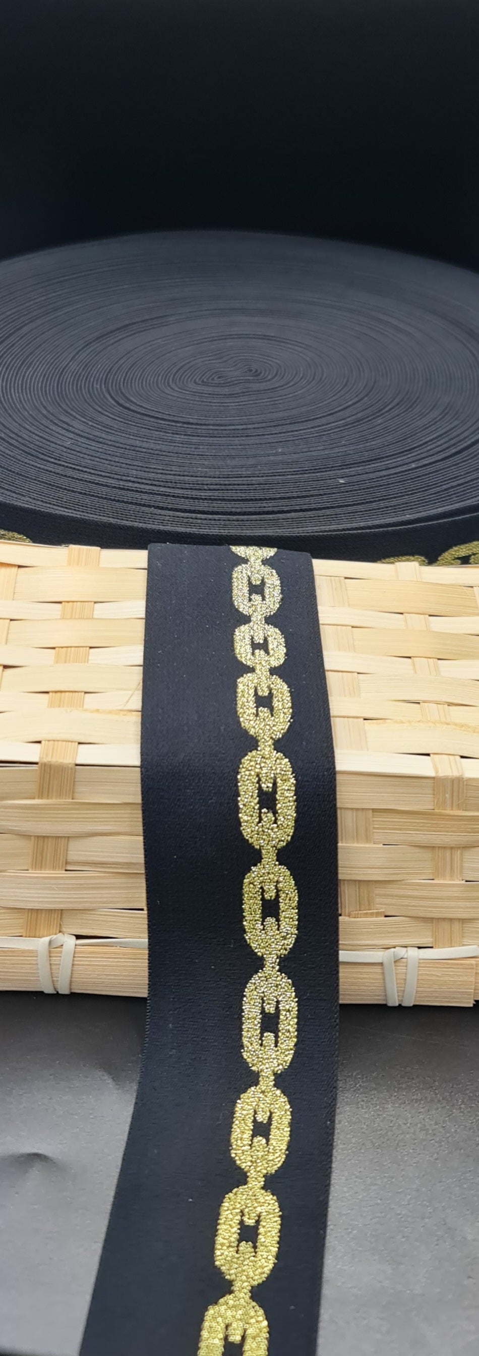 Fancy Black and Gold Lurex Elastic (50mm) (SOLD PER METER)