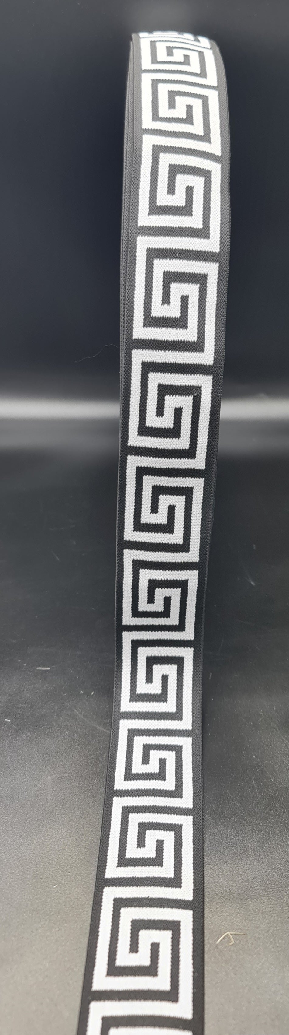 Fancy Elastic - Black/White Pattern (40mm) (SOLD PER METER & ROLL)
