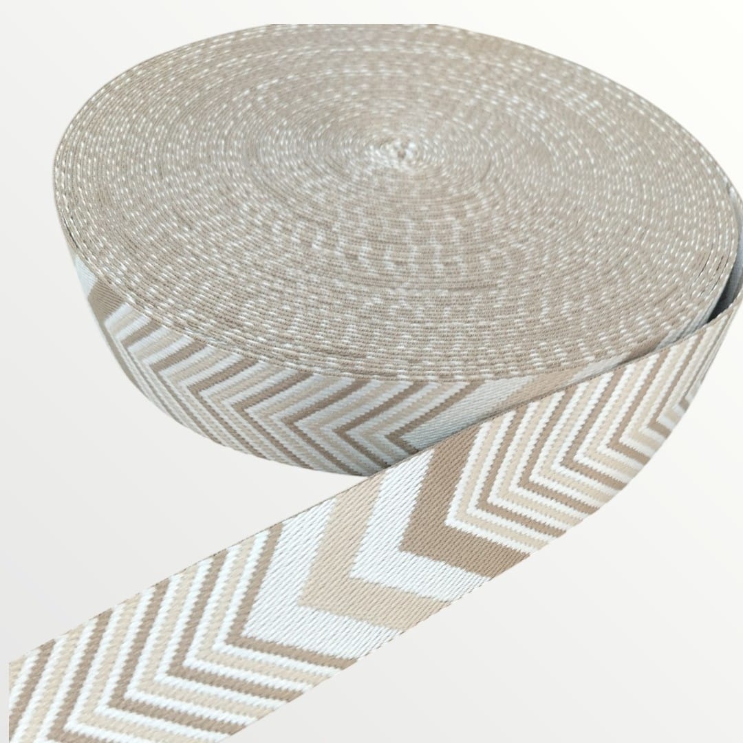 Fancy Webbing - 38mm - Triangle Stripe Design - Stone/Off White/Khakhi