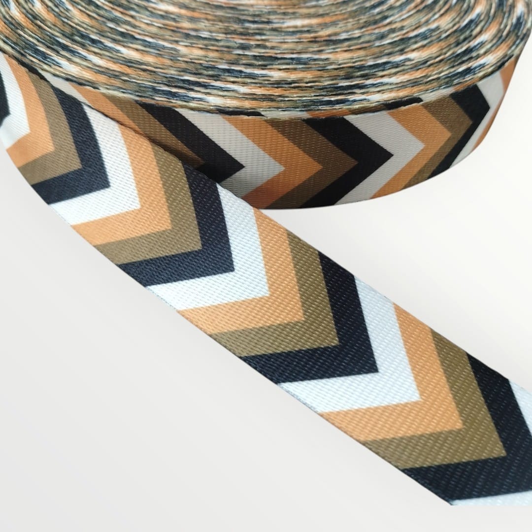 Fancy Webbing - 38mm - Arrow Stripe Design - Green/Black/White/Yellow