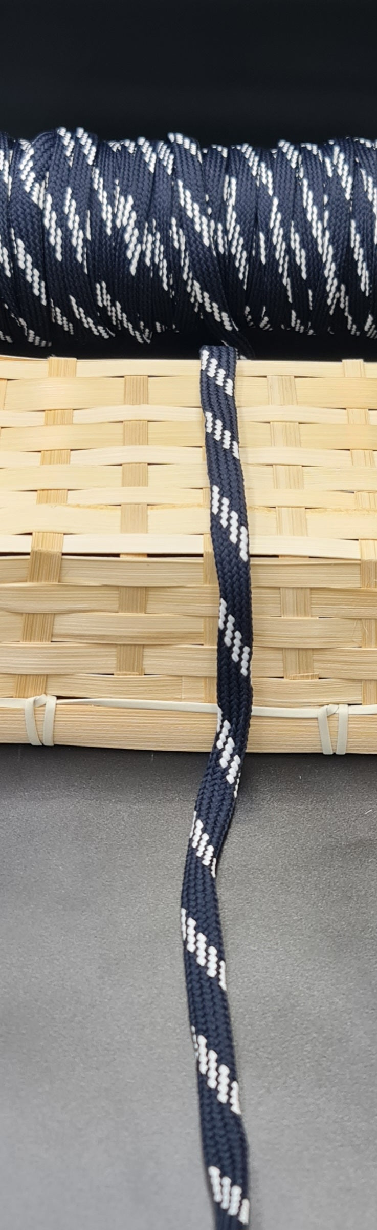 Draw Cord (Flat) ( DARK NAVY & WHITE) (10mm) (SOLD PER METER)