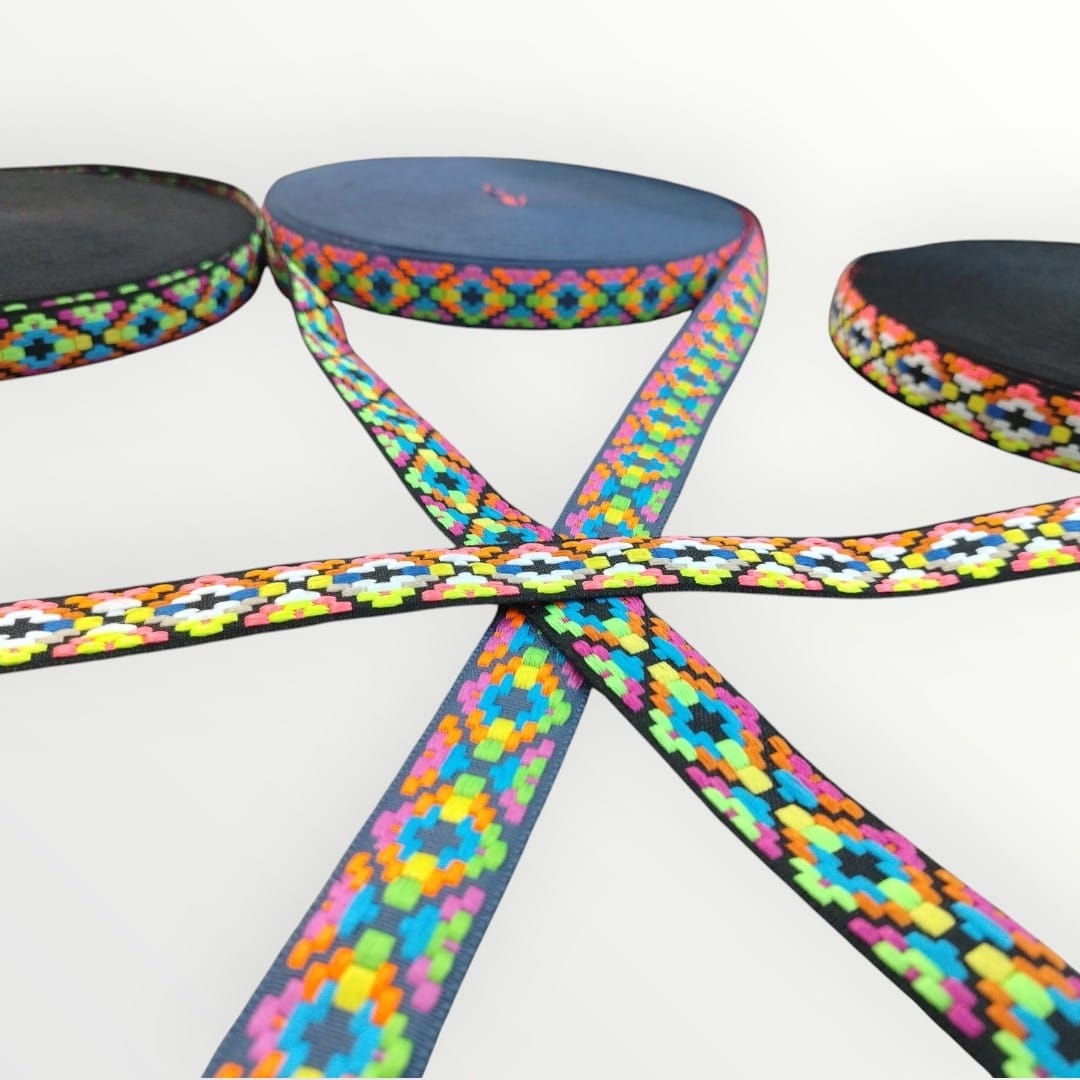 2.5cm Embroidered Tape - 3 Colourways - Bright Vibrant Colours