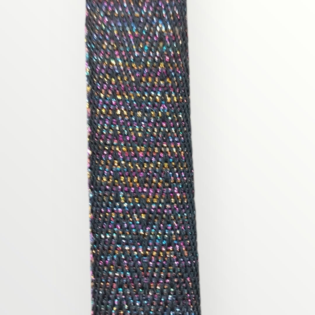2cm Lurex Twill Tape - Black/Multi Lurex (Rainbow-Like Effect) (SOLD PER METRE)
