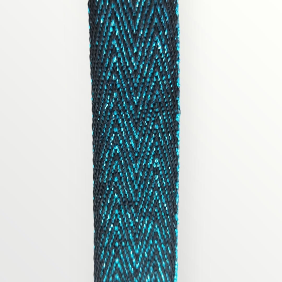 2cm Lurex Twill Tape - Black/Aqua Blue Lurex (SOLD PER METRE)