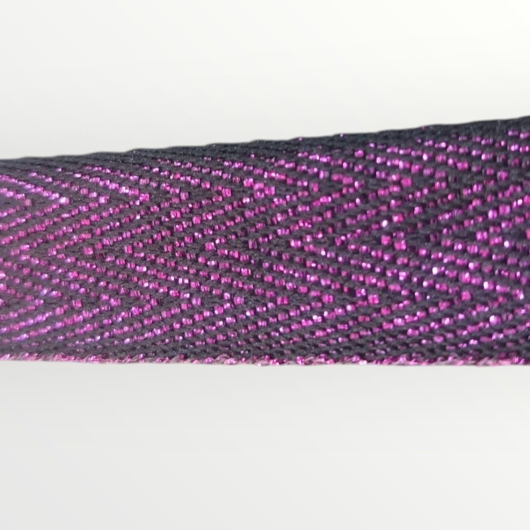 2cm Lurex TwillTape - Black/Cerise Lurex (SOLD PER METRE)