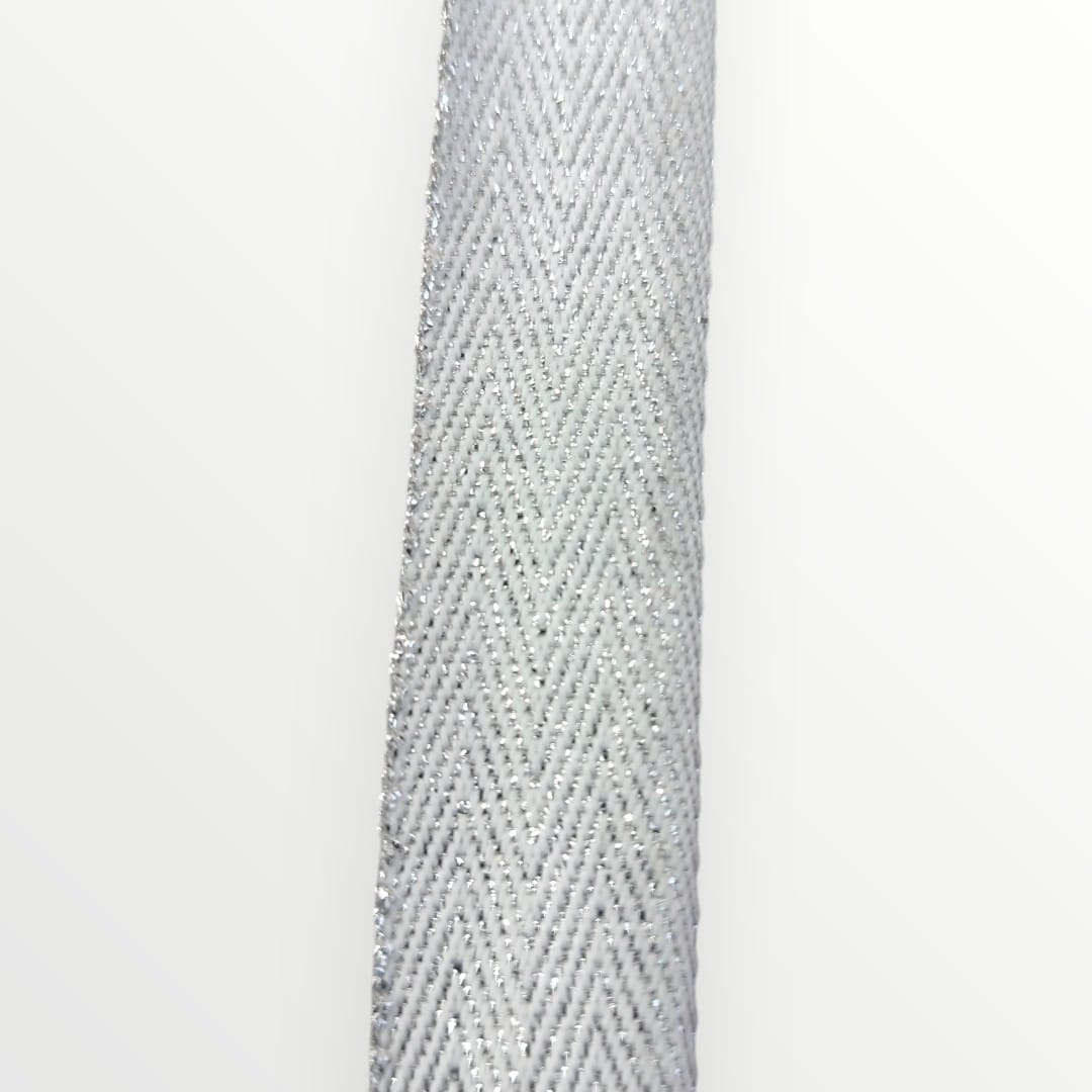 2cm Lurex Twill Tape - White/Silver Lurex (SOLD PER METRE)