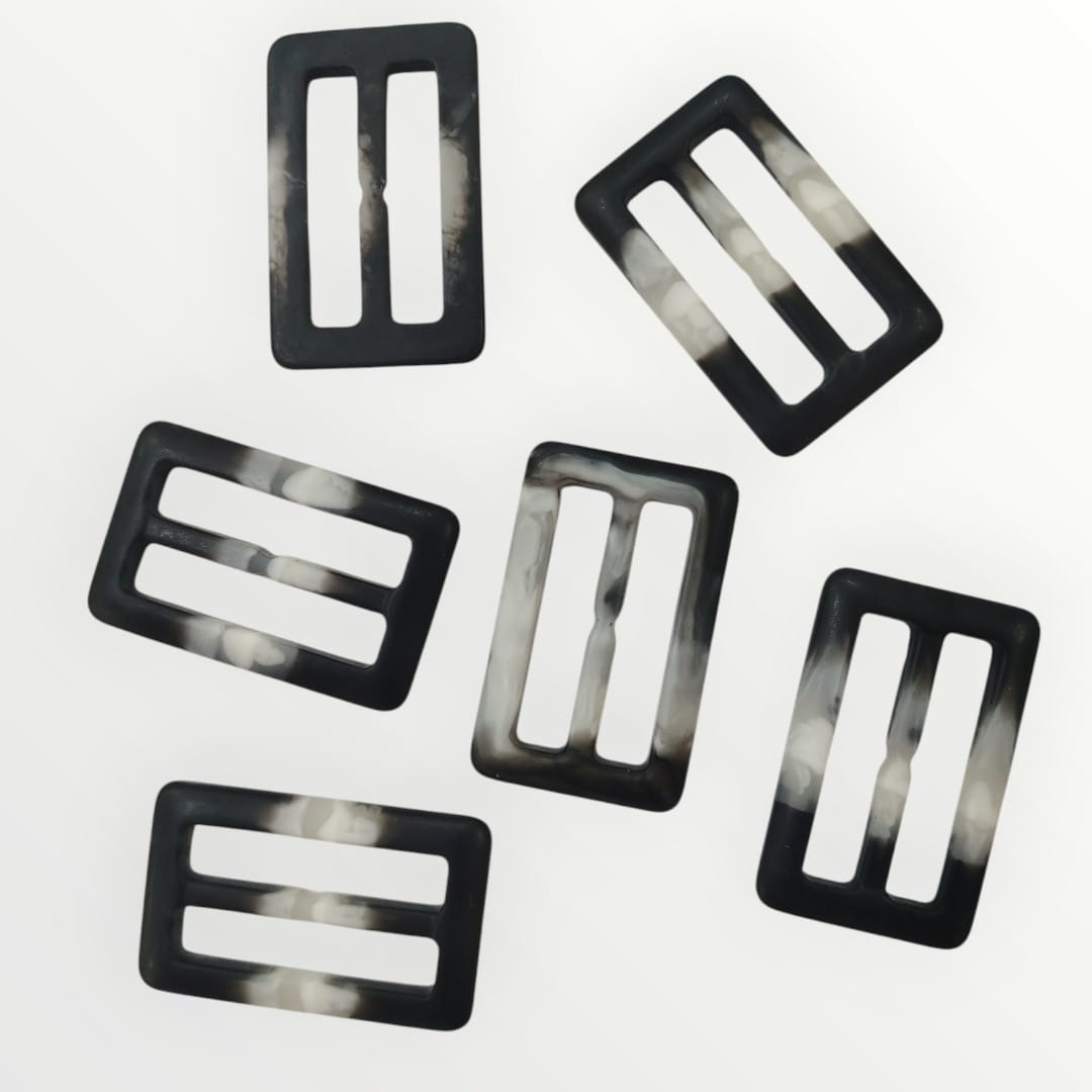 Rectangular Tortoise Shell Buckle -4.5cm Inner - Matte Black/Ivory