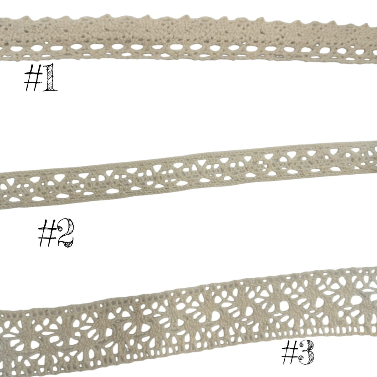 Cotton Tortion Lace - Natural - 3 Designs (SOLD PER METRE)