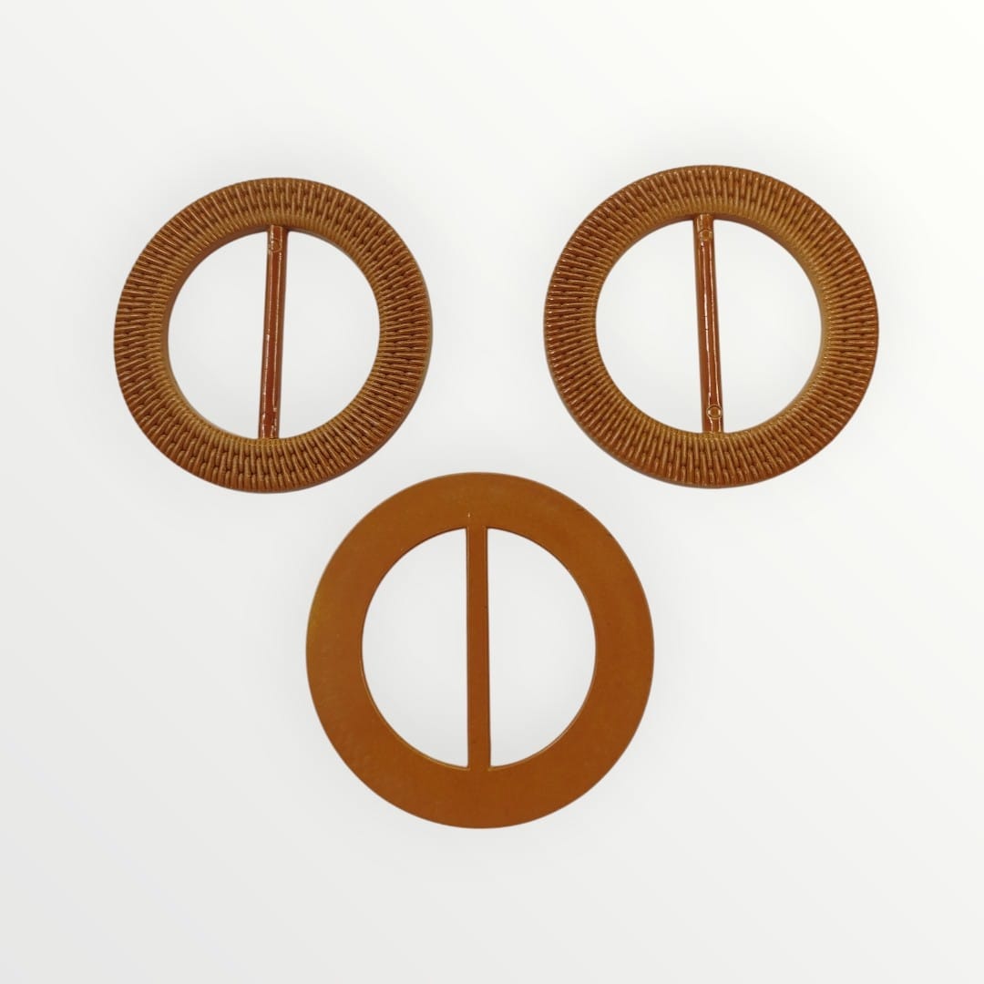 Wooden-Look Round Weave Buckle(Tan) (40mm inner)(45mm inner)