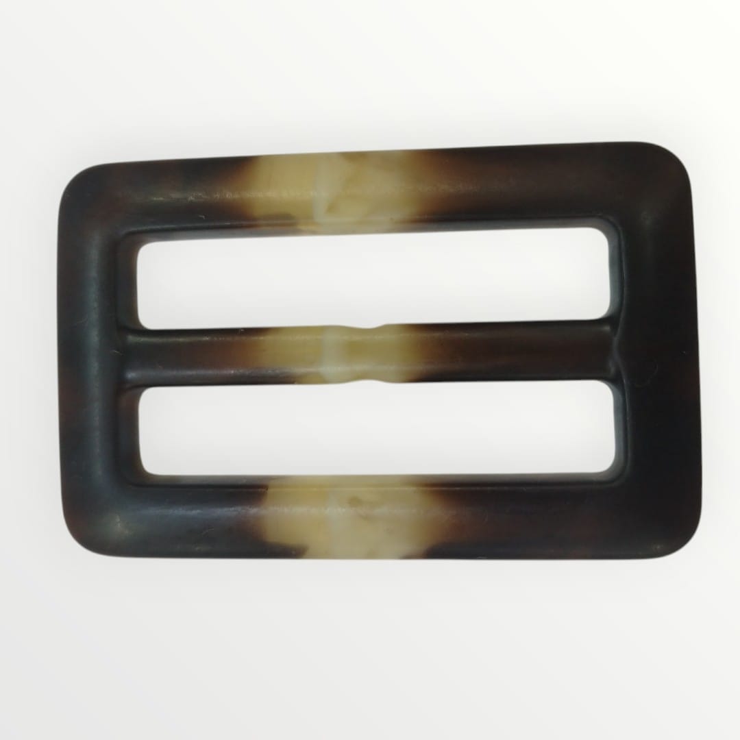 Rectangular Tortoise Shell Buckle - 4.5cm Inner - Dark Brown/Cream (Matte Finish)