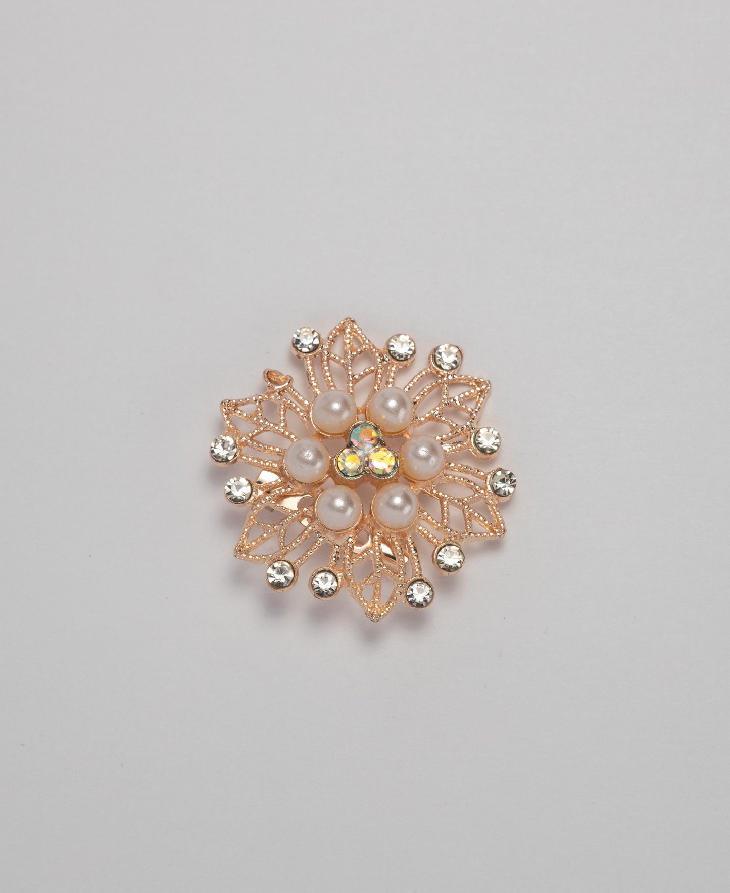 Rhinestone Pearl and Flower Brooch - Rose Gold 1
