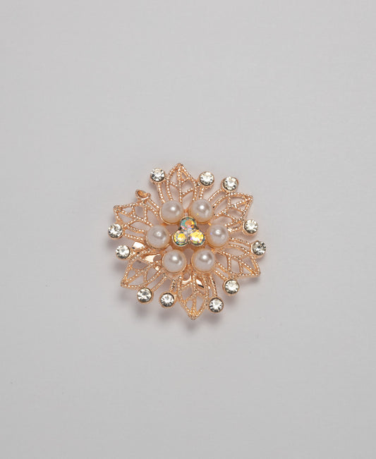 Rhinestone Pearl and Flower Brooch - Rose Gold 1