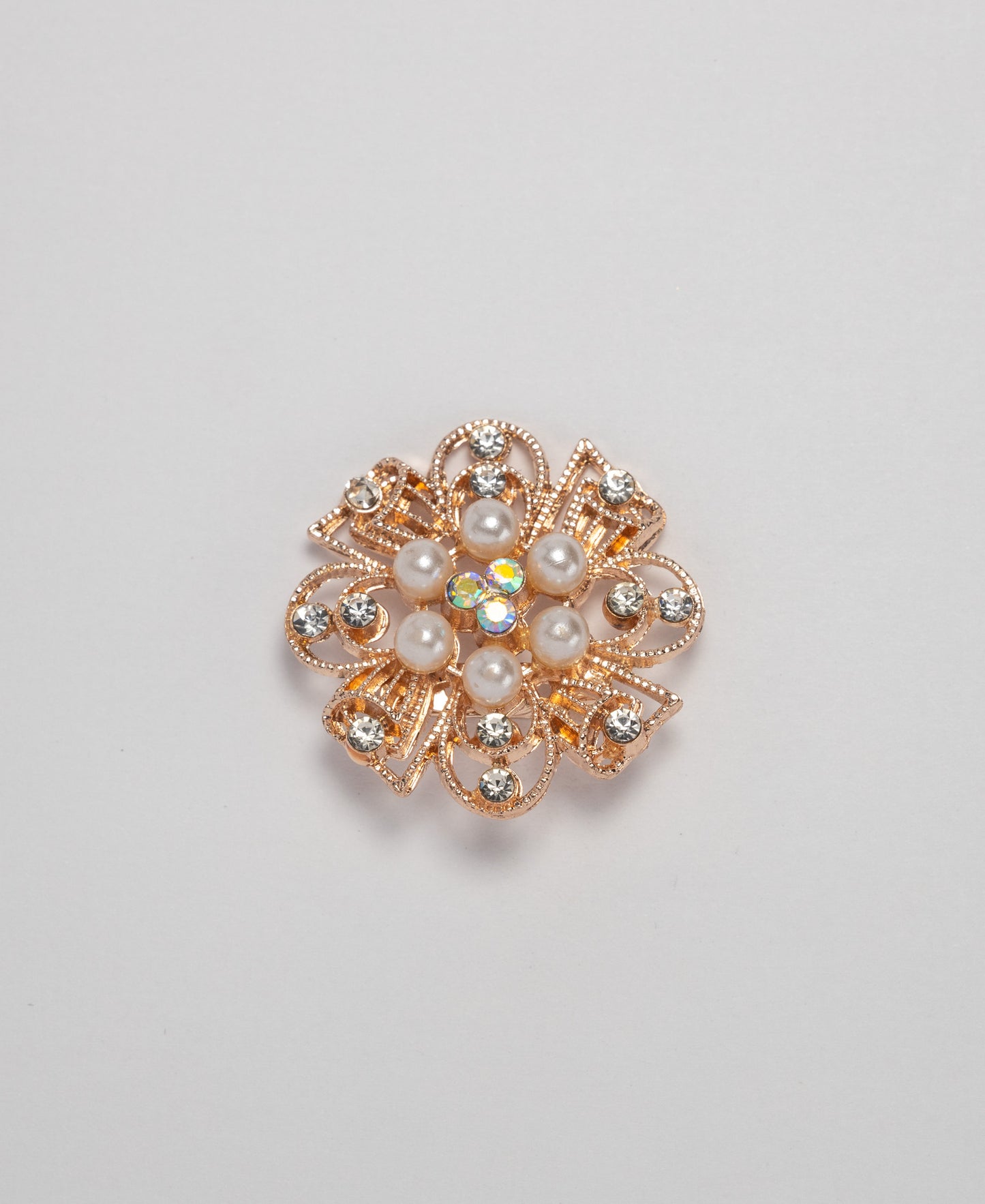 Rhinestone Pearl and Flower Brooch - Rose Gold 3