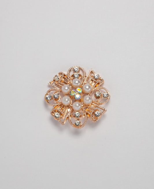 Rhinestone Pearl and Flower Brooch - Rose Gold 3