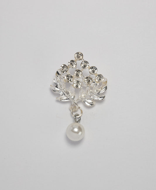 Hanging Pearl Leaf Brooch - Silver