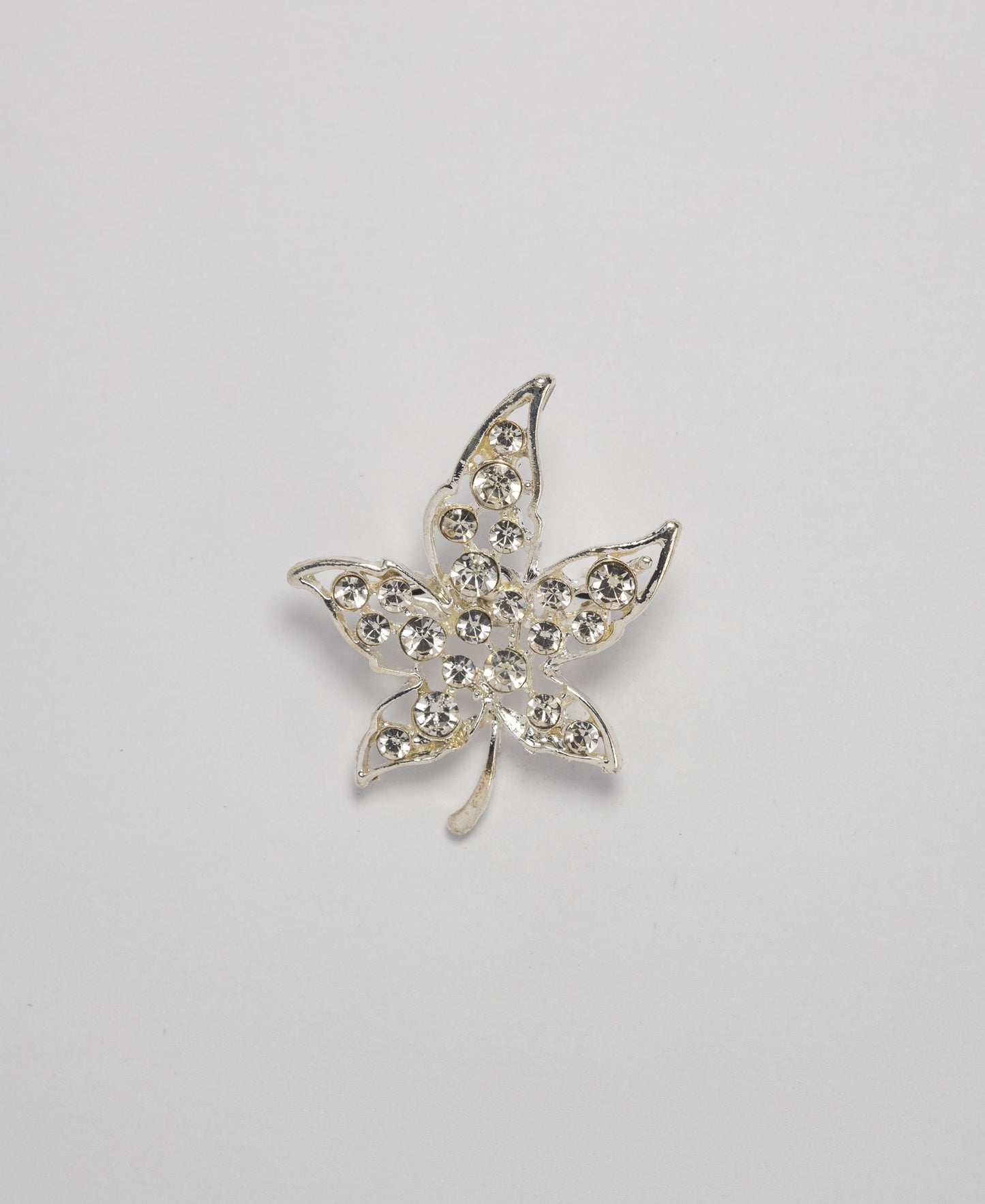 Rhinestone Leaf Brooch - Silver