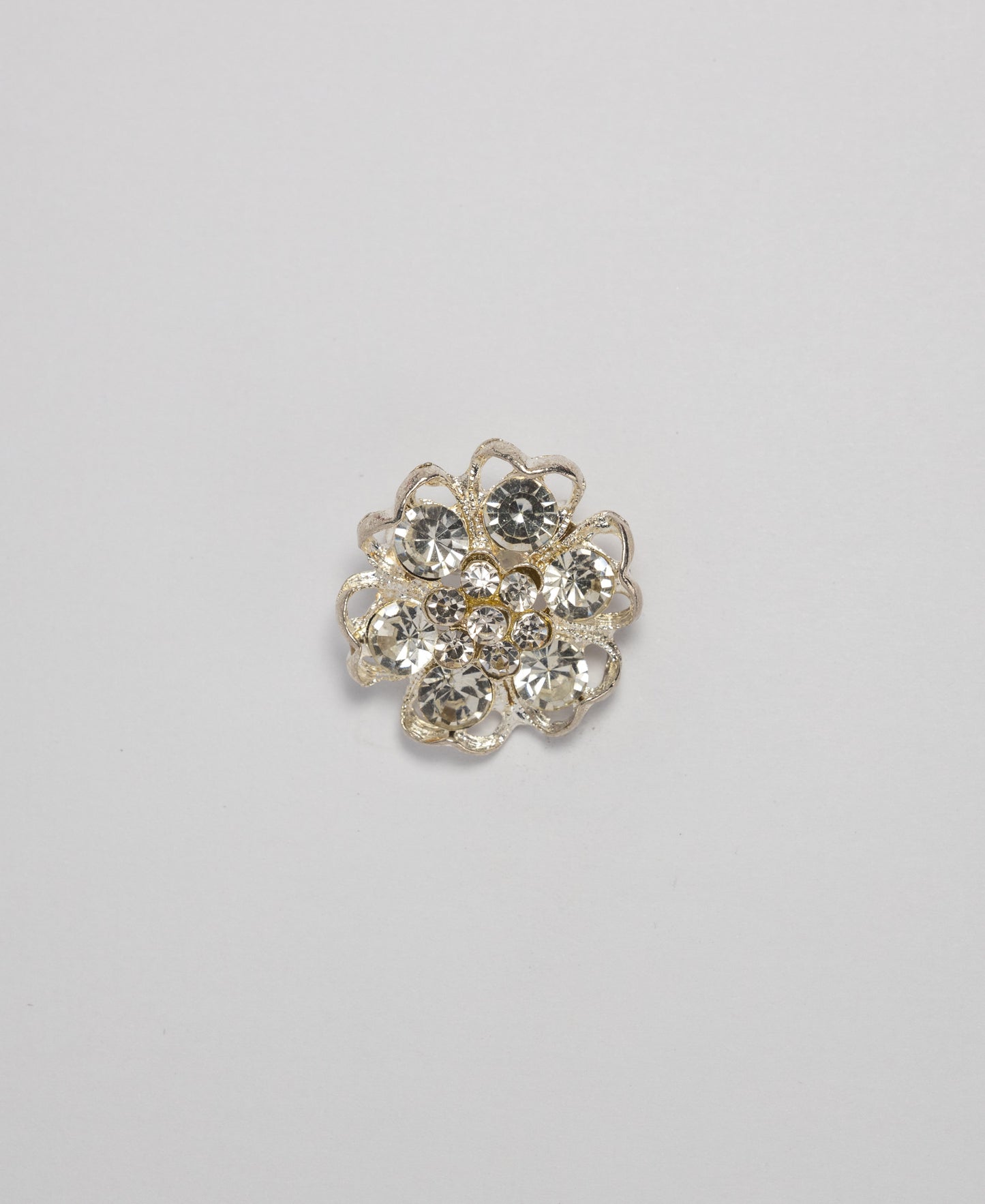 Rhinestone Heart Petal Brooch - Silver