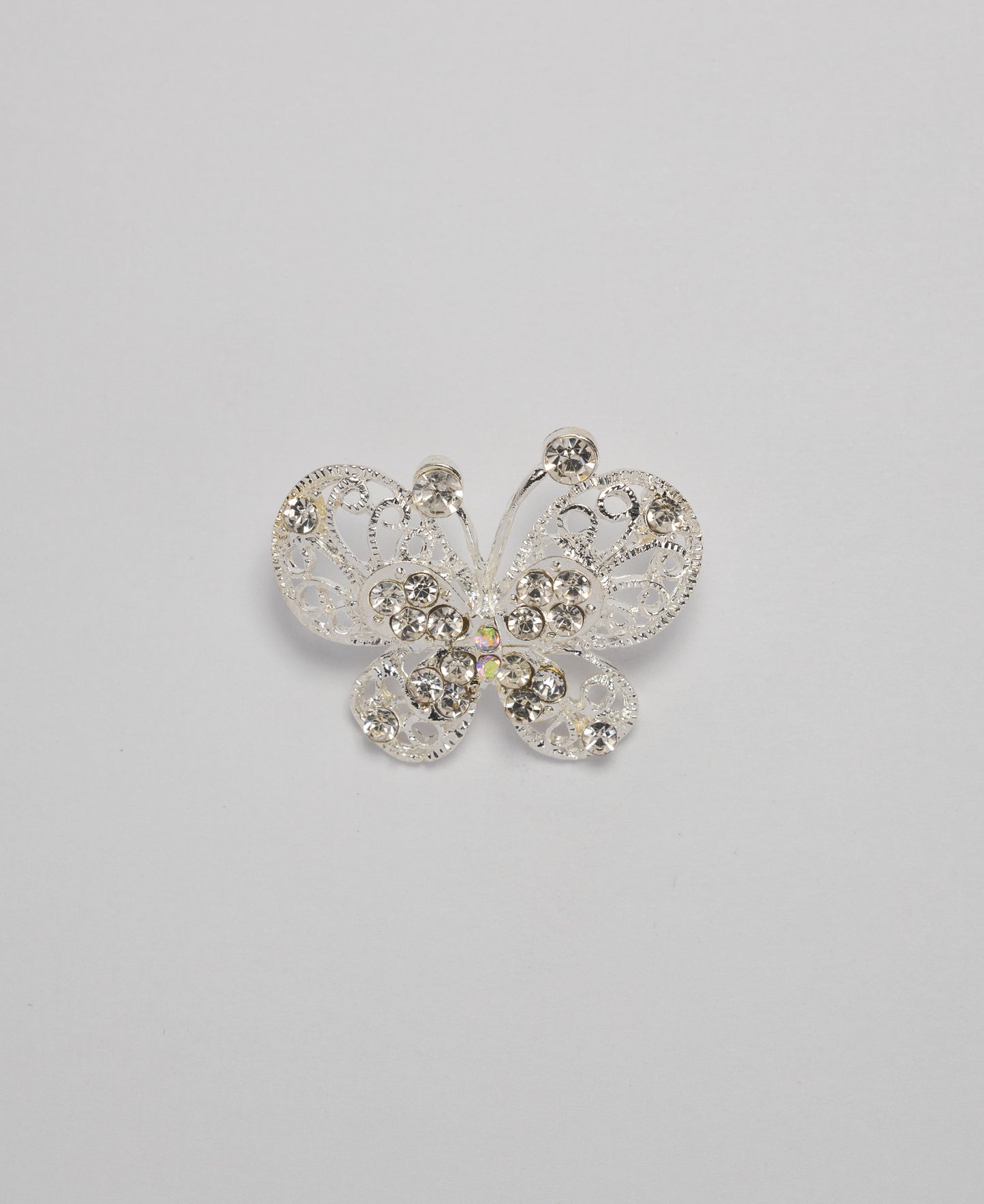 Rhinestone Butterfly Brooch - Silver