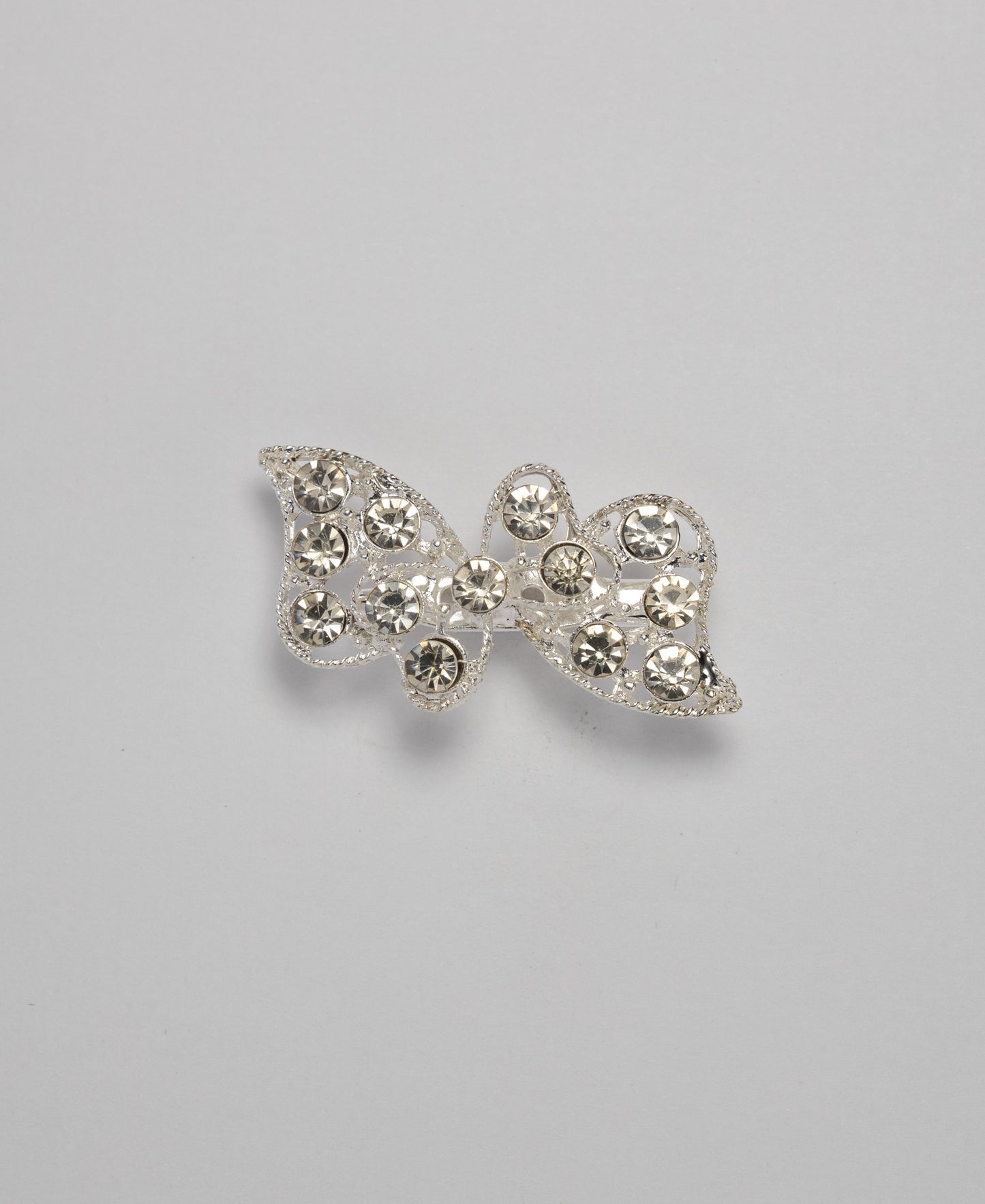 Rhinestone Bow Brooch - Silver