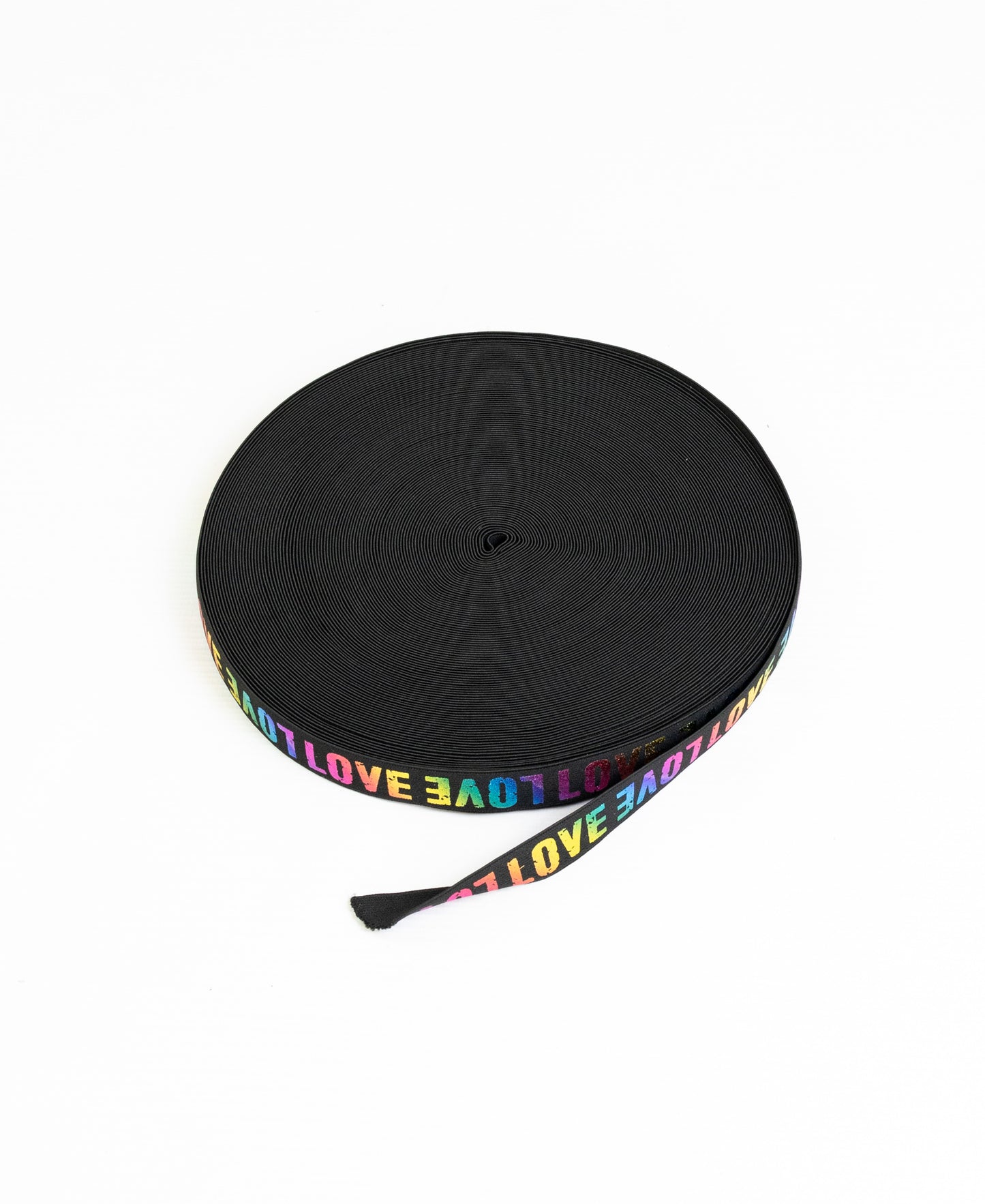 Printed Elastic - Rainbow "LOVE" (25mm) (SOLD PER METER & ROLL)