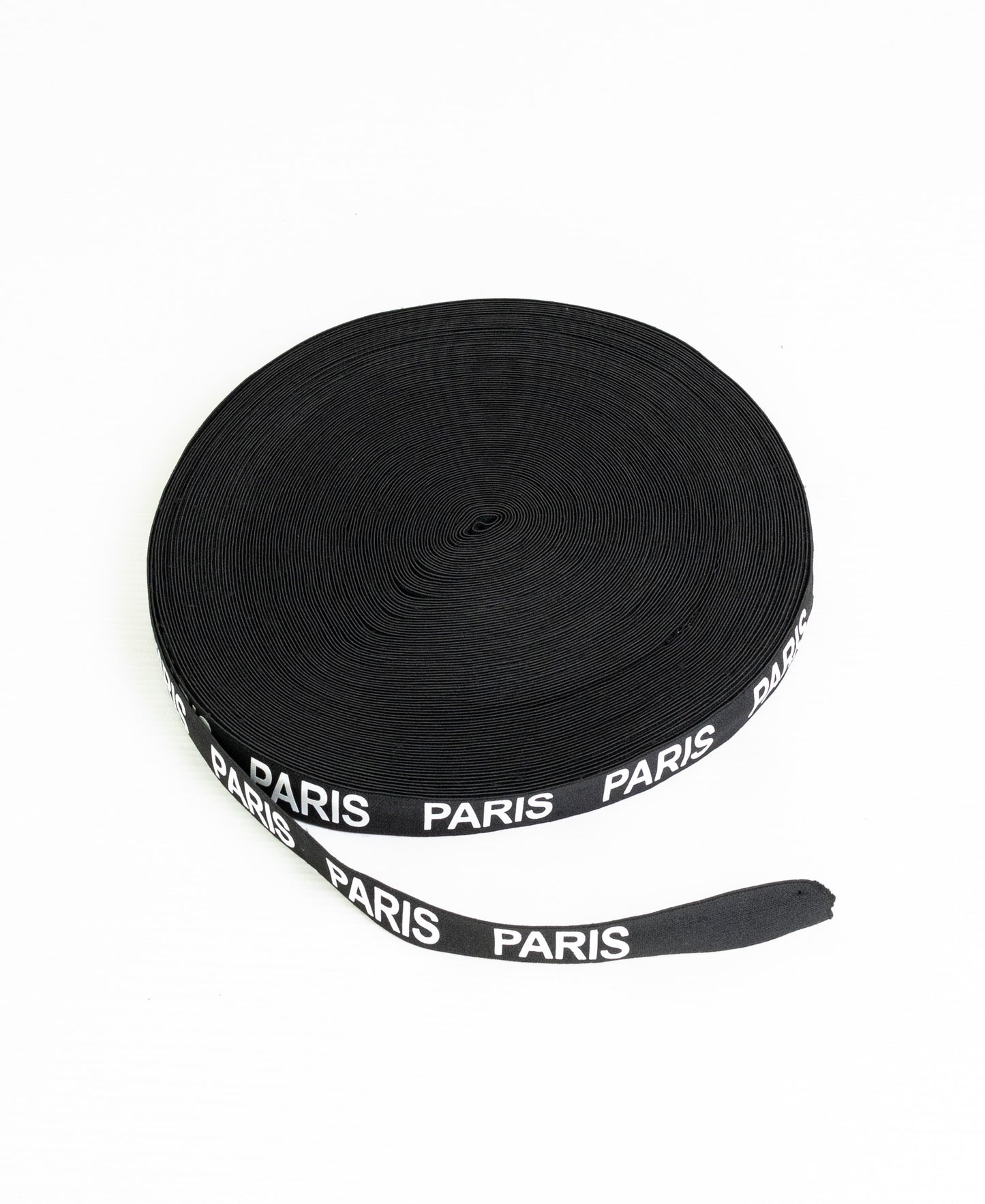 Printed Elastic - Black/White "PARIS" (25mm) (SOLD PER METER & ROLL)