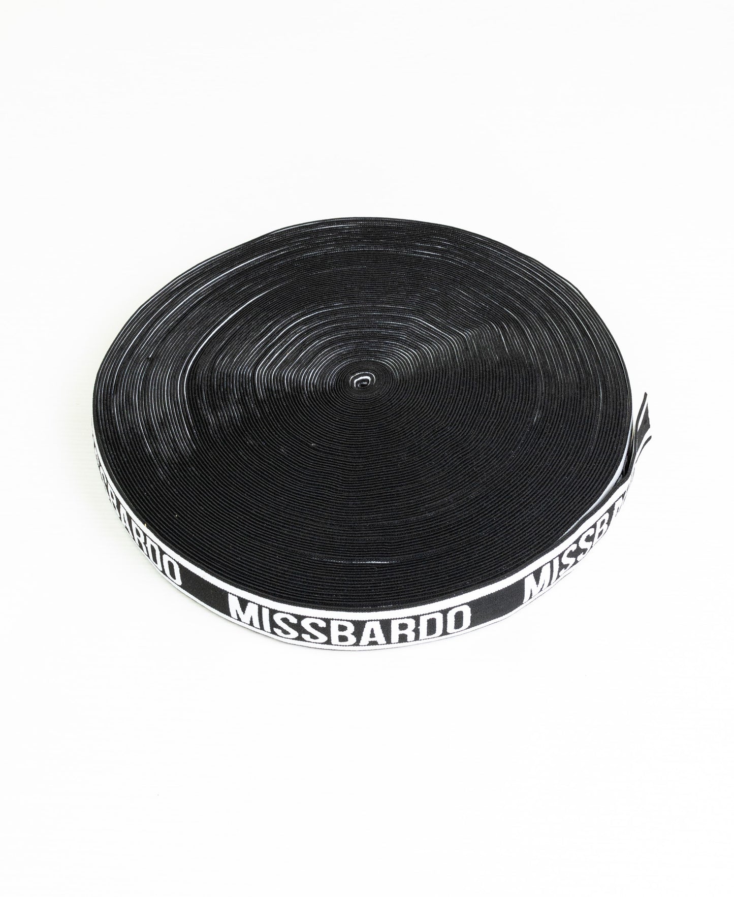 Printed Elastic - Black/White "MISSBARDO" (40mm) (SOLD PER METER & ROLL)
