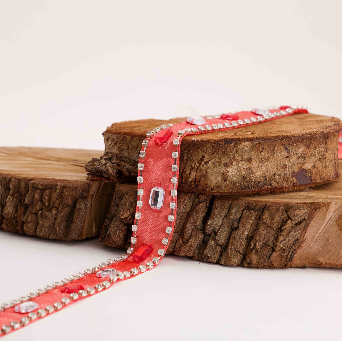 Satin Ribbon with Acrylic Beads & Stones Braid (SOLD PER METER)