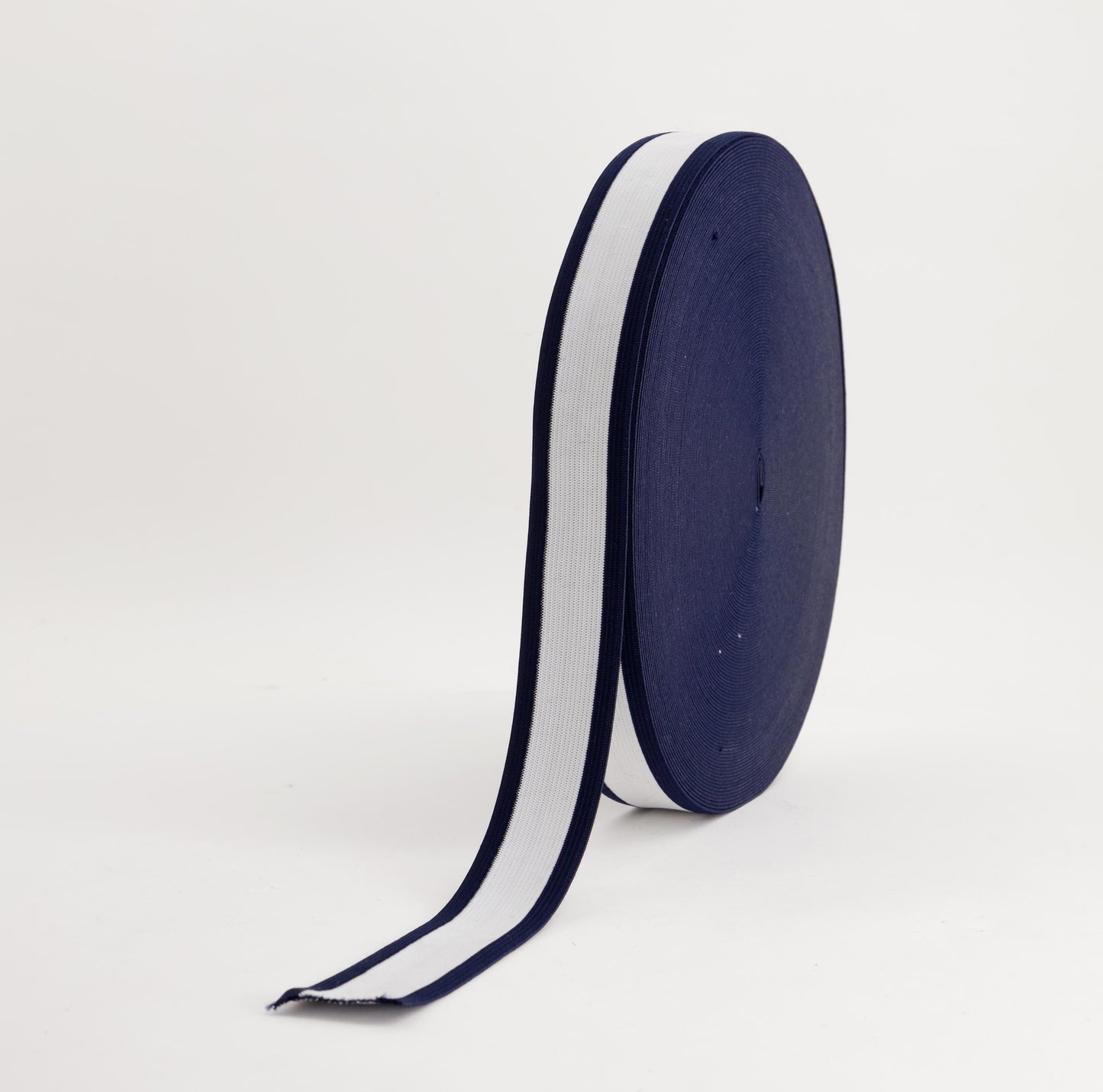 Fancy Elastic - Navy/White/Navy Stripe (35mm) (SOLD PER METER & ROLL)