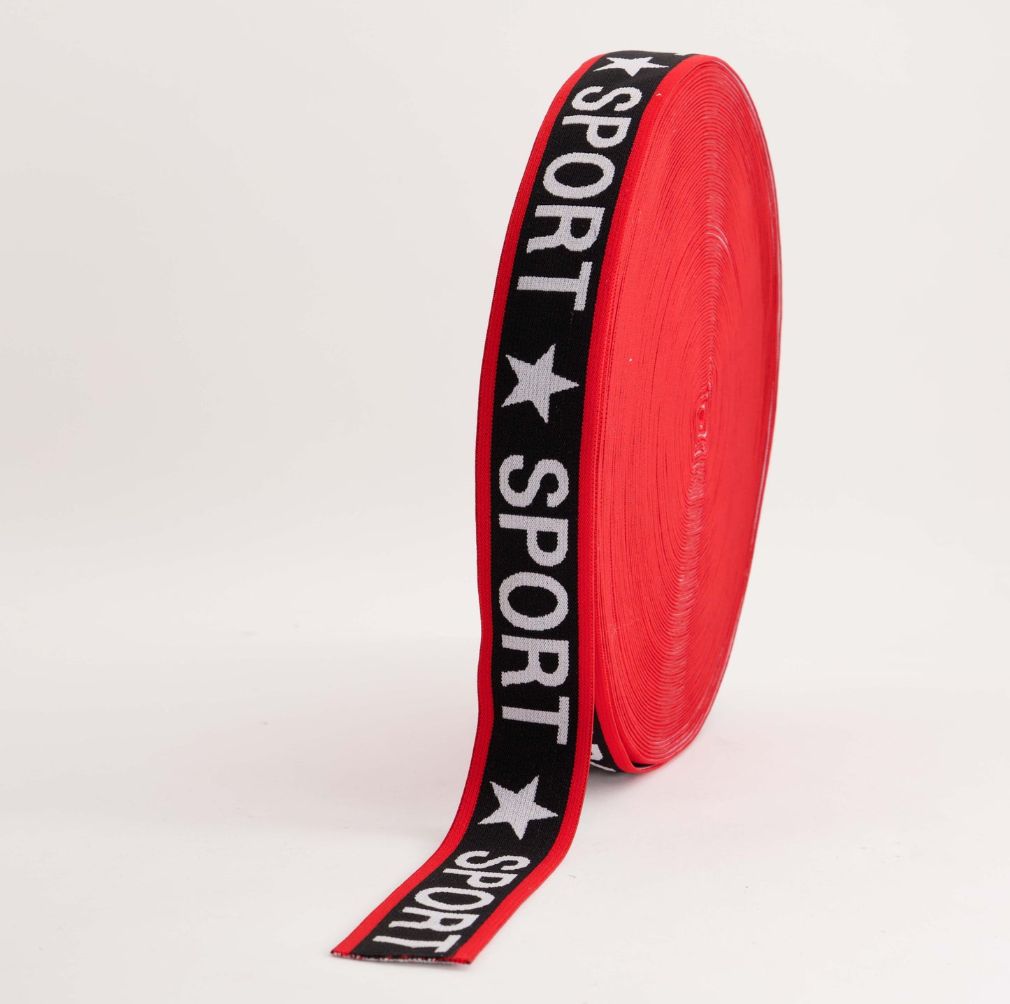 Printed Elastic - Red/Black "SPORT * " (40mm) (SOLD PER METER & ROLL)
