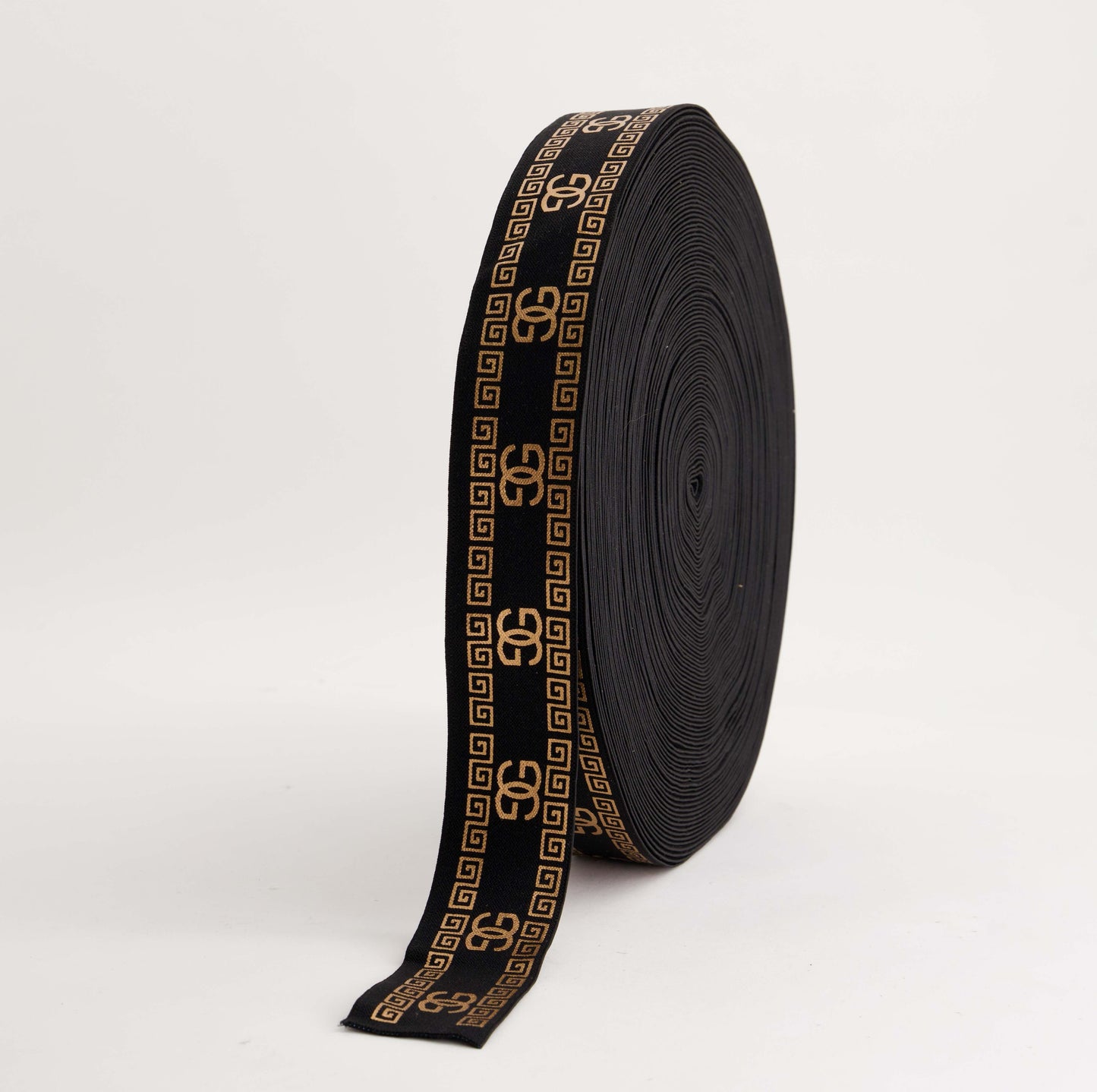 Fancy Elastic - Black/Gold GG (40mm) (SOLD PER METER & ROLL)