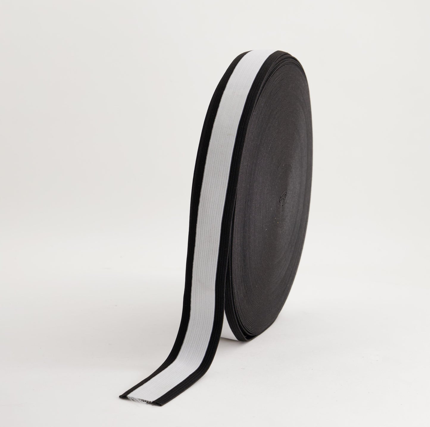 Fancy Elastic - Black/White/Black Stripe (35mm) (SOLD PER METER & ROLL)