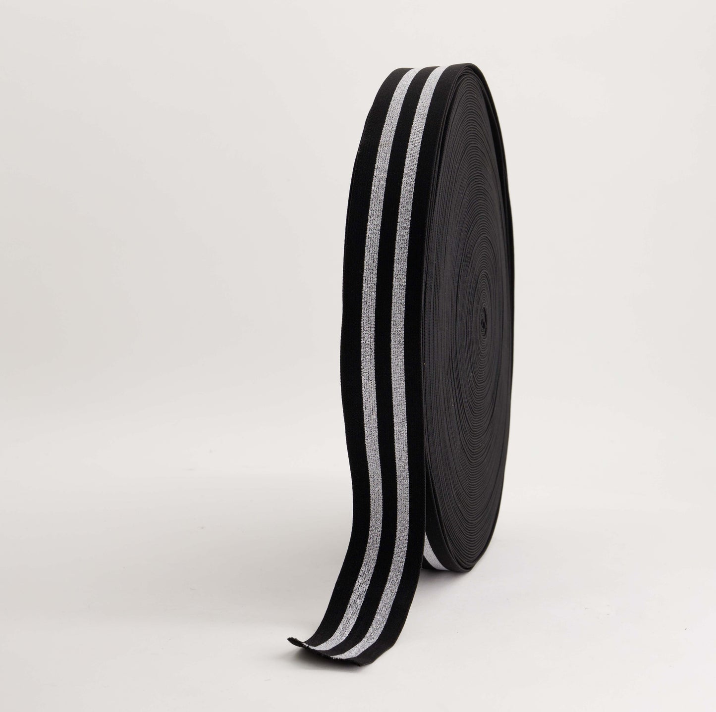 Fancy Elastic - Silver Striped Lurex (40mm) (SOLD PER METER & ROLL)