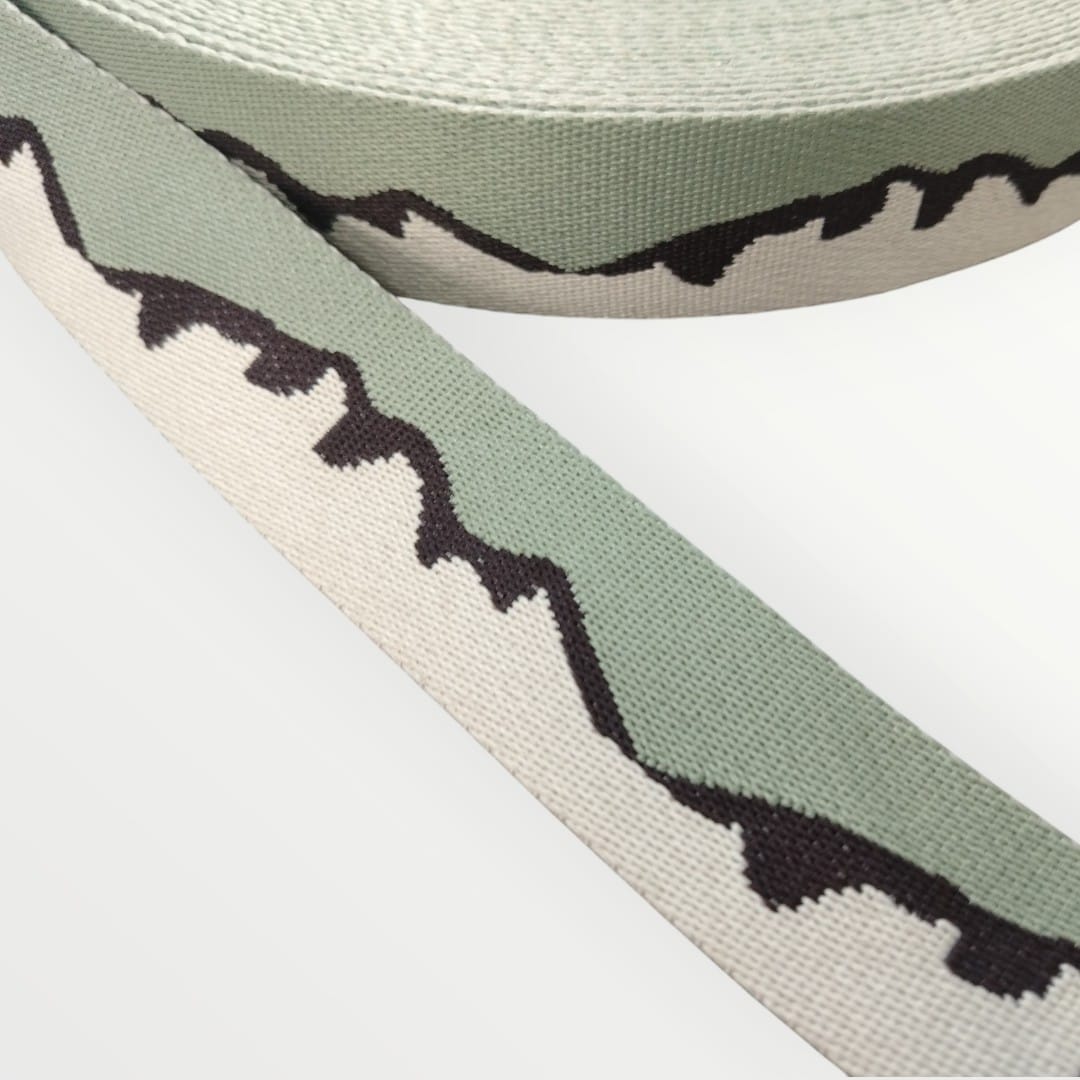 Fancy Webbing - 38mm - Mountain Design - Olive Green/Chocolate/Cream