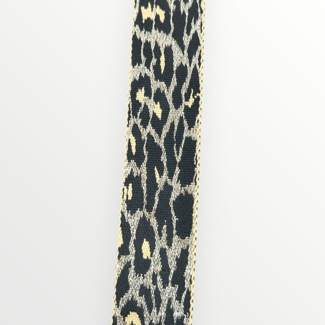 Fancy Webbing -38mm - Speckled Gold Leopard Print - Apricot/Black/Gold Lurex