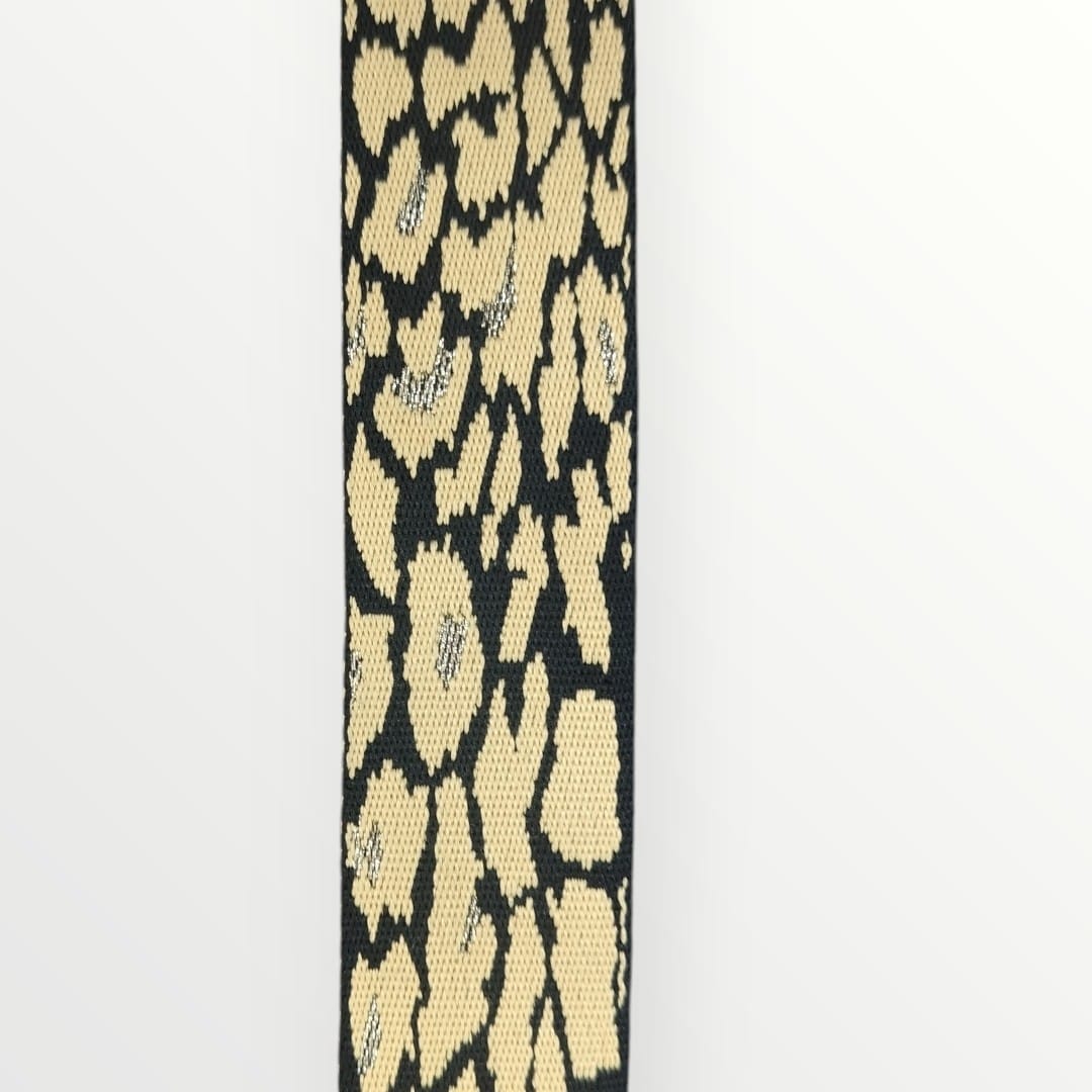 Fancy Webbing -38mm - Speckled Gold Leopard Print - Apricot/Black/Gold Lurex