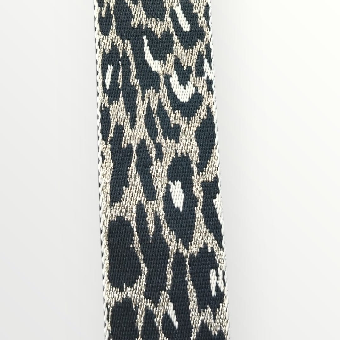 Fancy Webbing - 38mm - Speckled Gold Leopard Print - Cream/Black/Gold Lurex