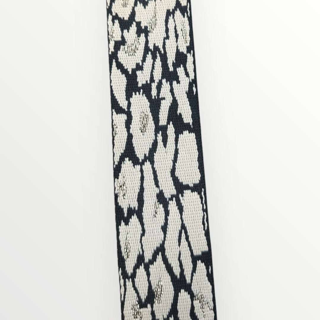 Fancy Webbing - 38mm - Speckled Gold Leopard Print - Cream/Black/Gold Lurex