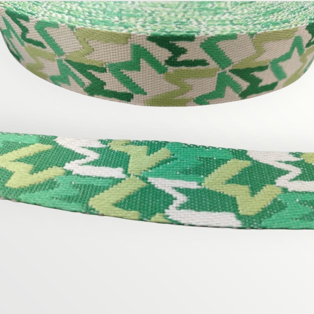 Fancy Webbing - 38mm - M Design - Green/Emerald/Cream