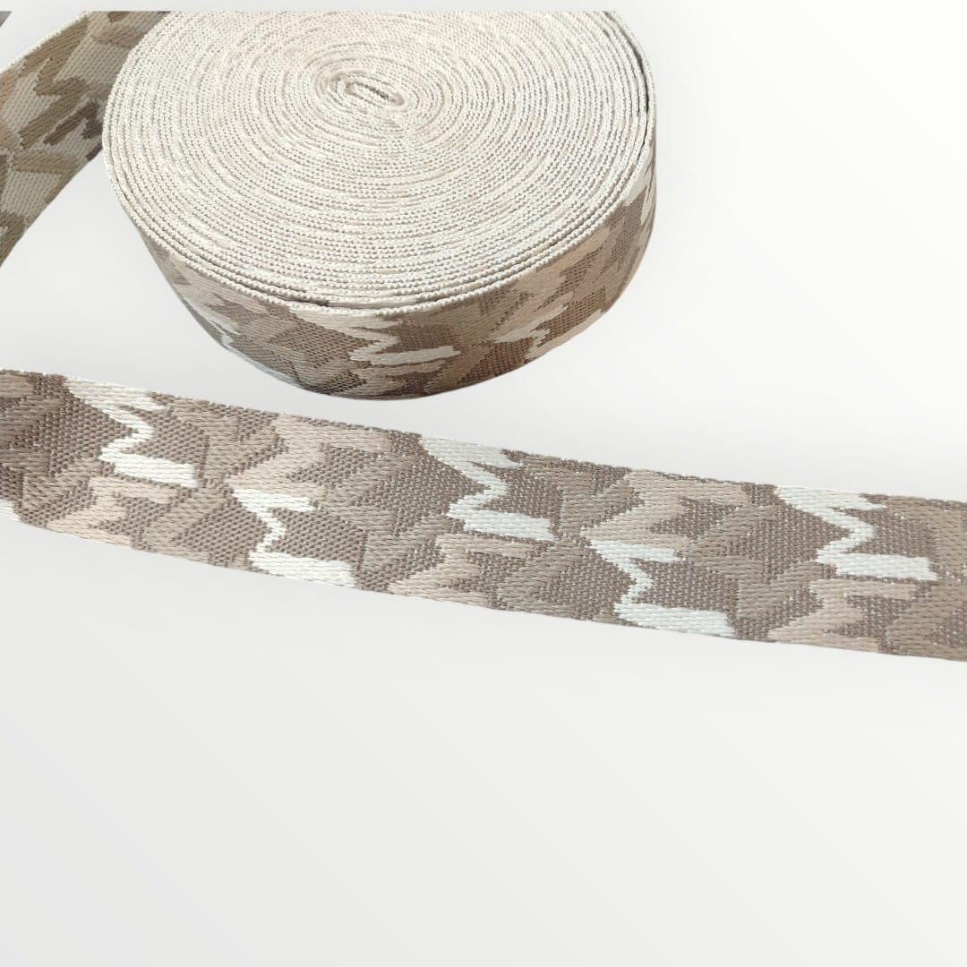 Fancy Webbing - 38mm -  M Design - Brown/Cream/Tan