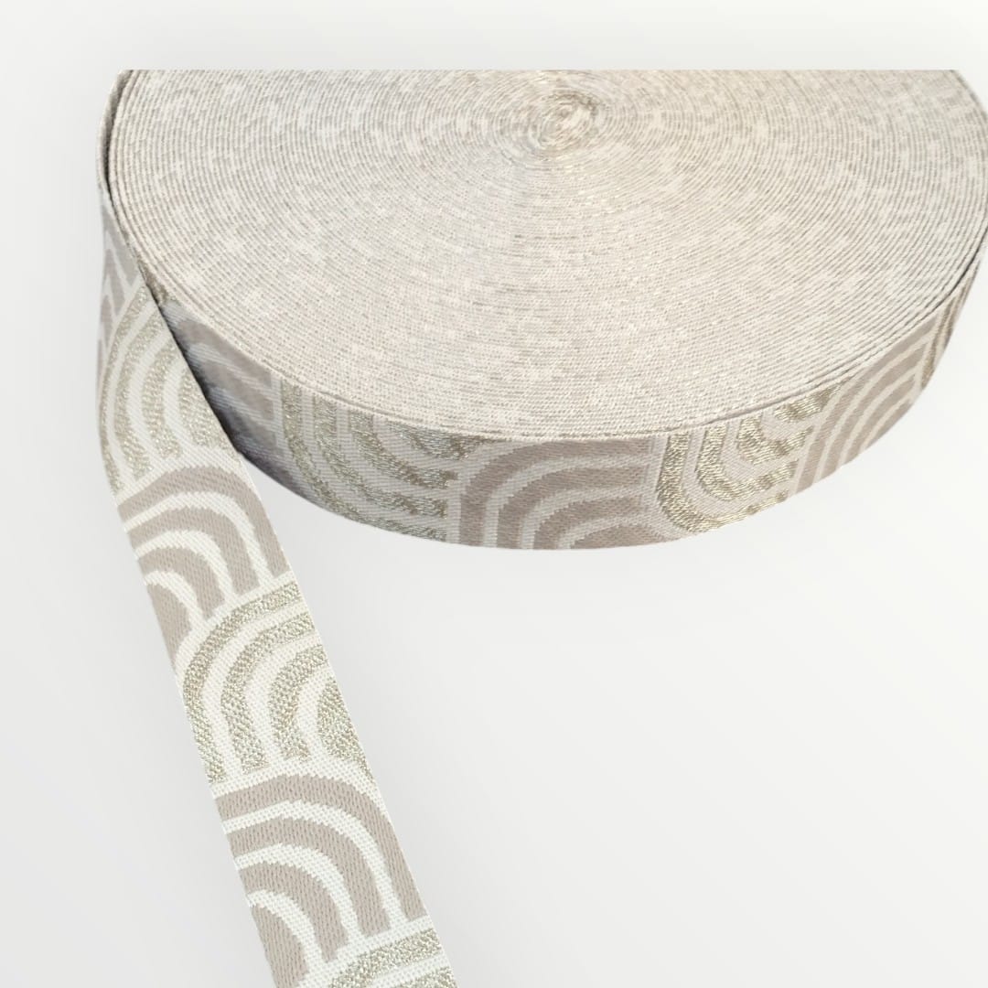 Fancy Webbing -38mm - Boomerang Wave Design - Tan/Gold/Stone