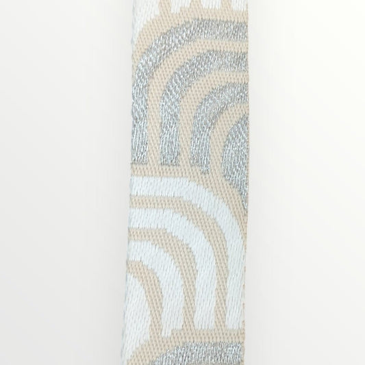 Fancy Webbing - 38mm - Boomerang Wave Design - Tan/Silver/White