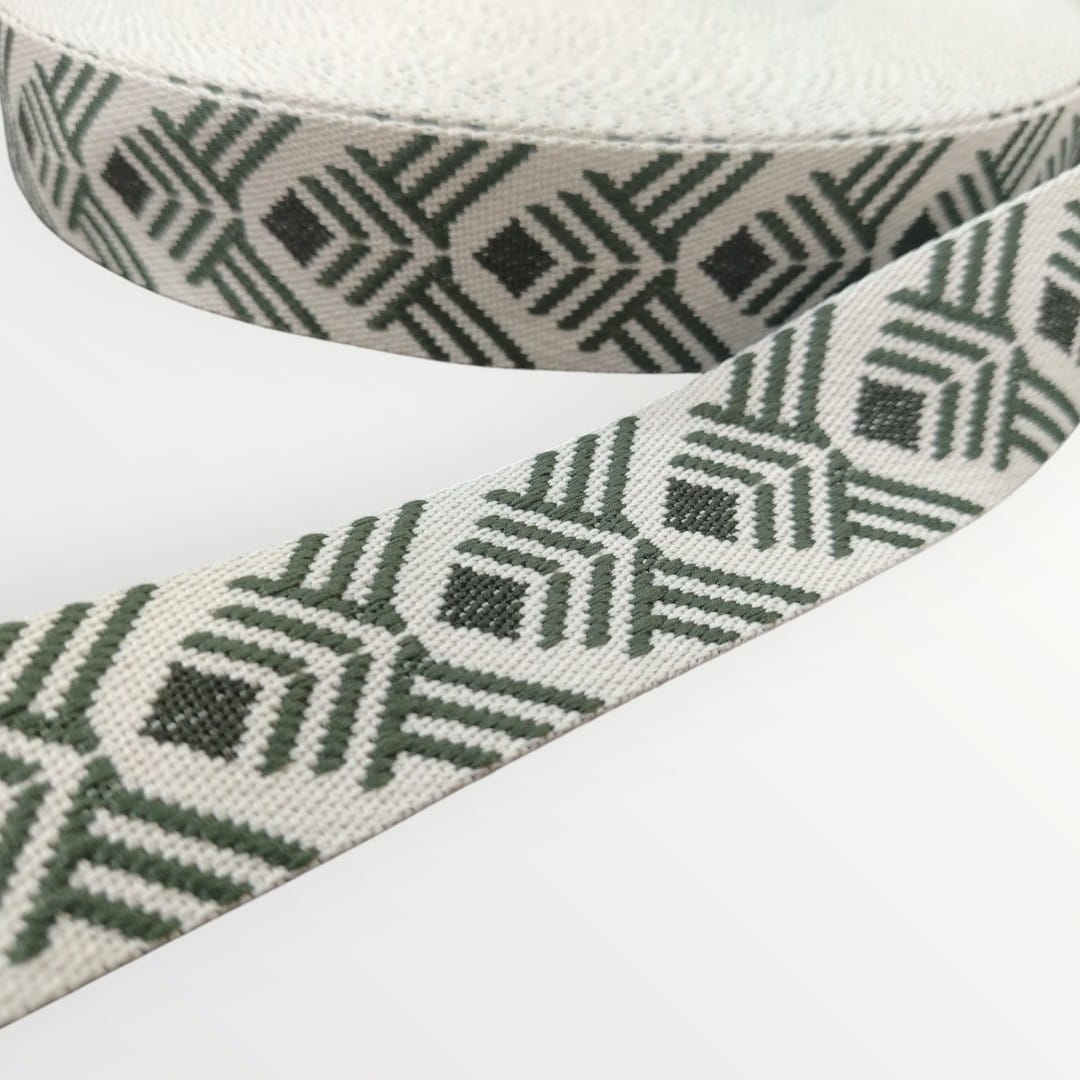 Fancy Webbing - 38mm - Diamond Stripe Design - Tan/Olive Green
