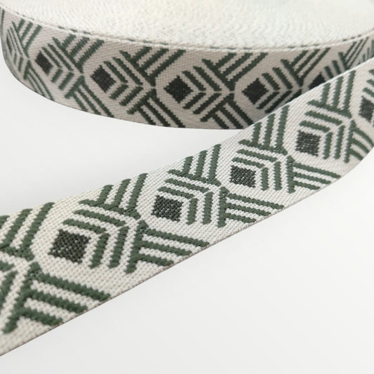 Fancy Webbing - 38mm - Diamond Stripe Design - Tan/Olive Green