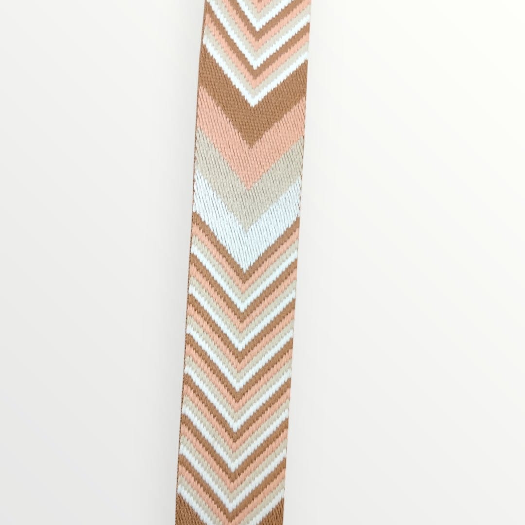 Fancy Webbing -38mm - Triangle Stripe Design - Peach/White/Stone