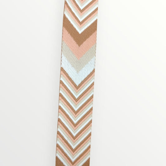 Fancy Webbing -38mm - Triangle Stripe Design - Peach/White/Stone