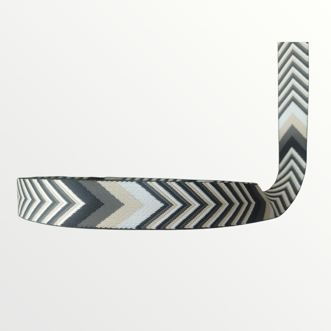 Fancy Webbing - 38mm - Triangle Stripe Design - Black/Grey/Off White/Khakhi