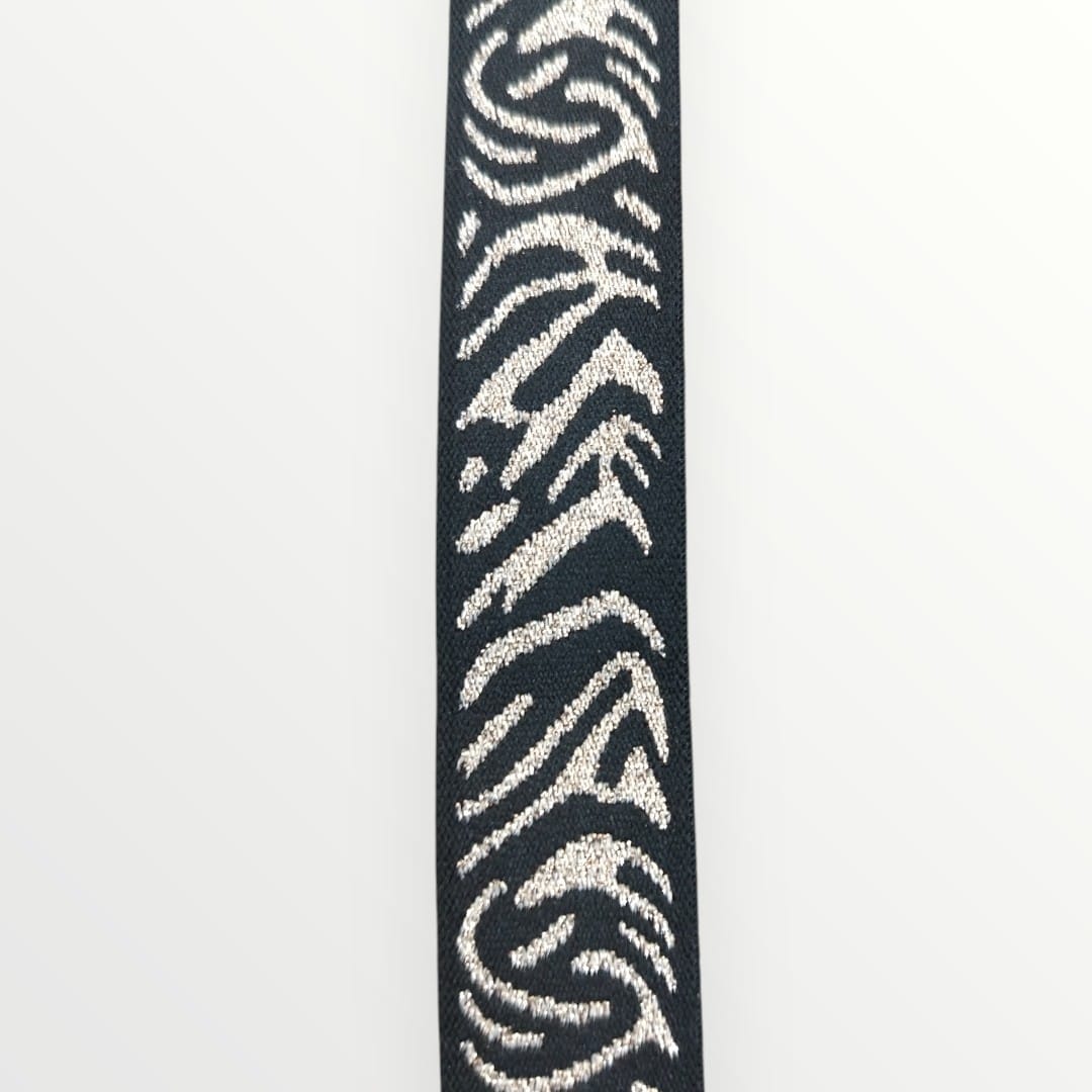 Fancy Elastic - (25mm) - Zebra Print Lurex - Black/Gold Lurex